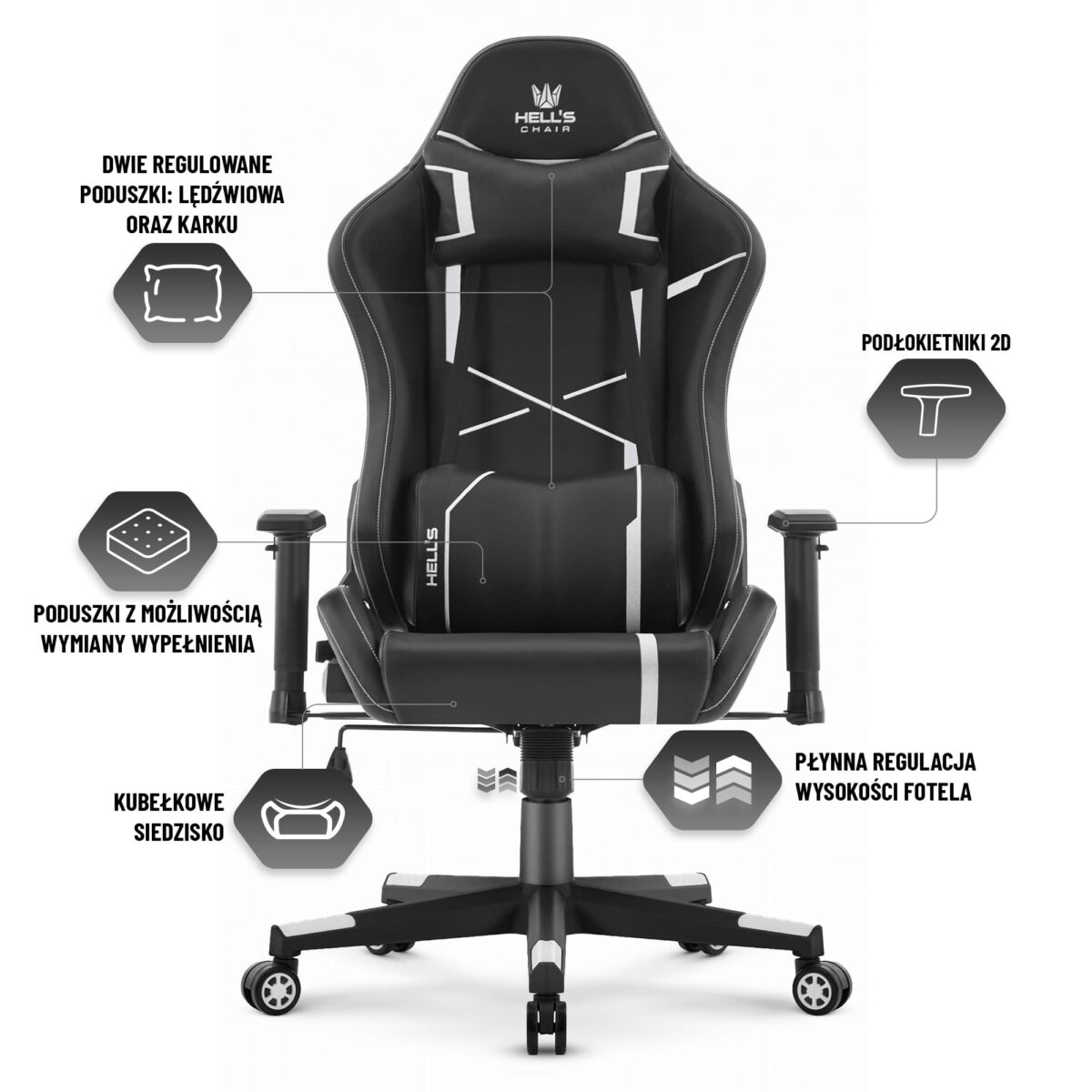 Геймерське крісло Hell's Chair HC-2001 Black White - Зображення 8
