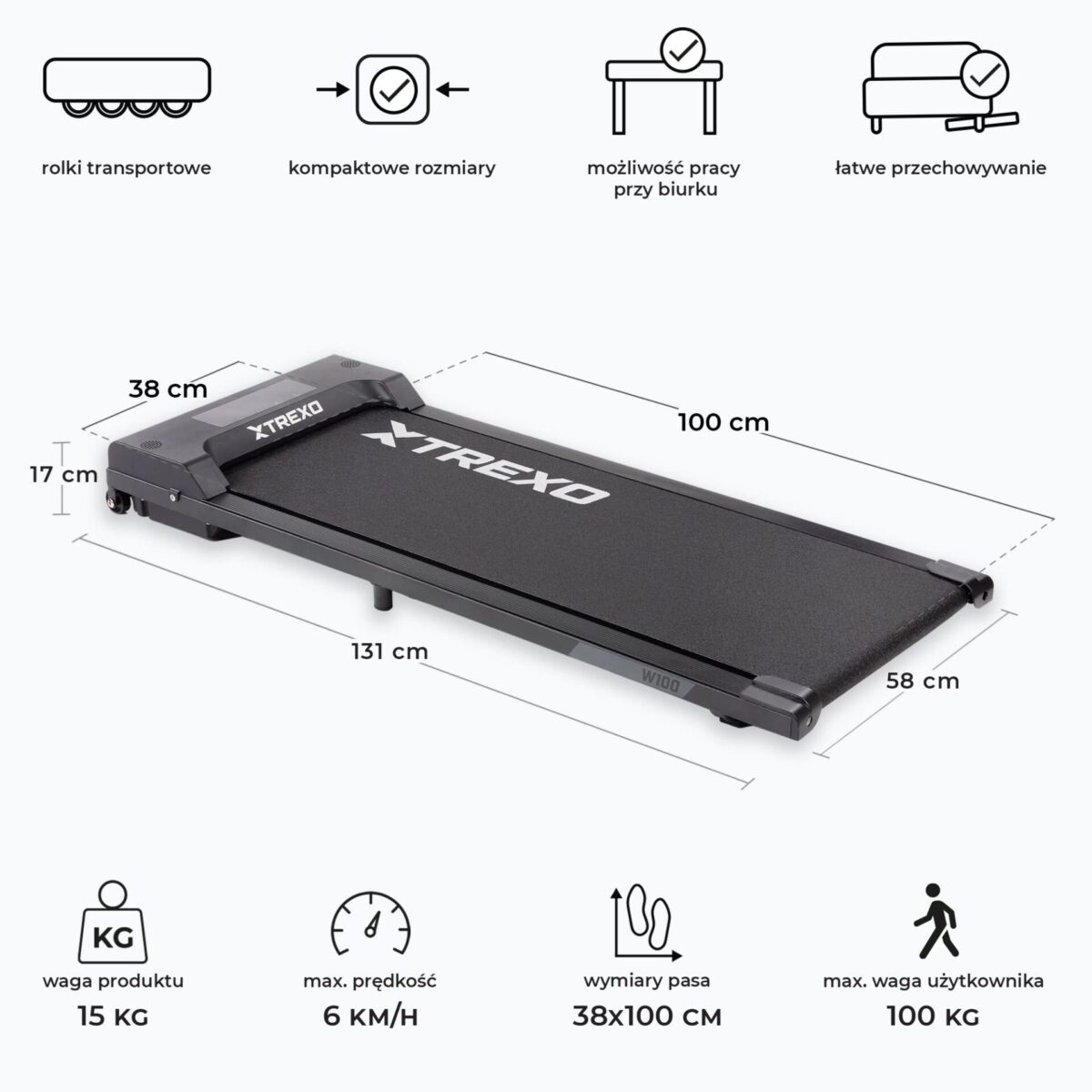 Електрична бігова доріжка XTREXO Walking Pad W100 - Зображення 2