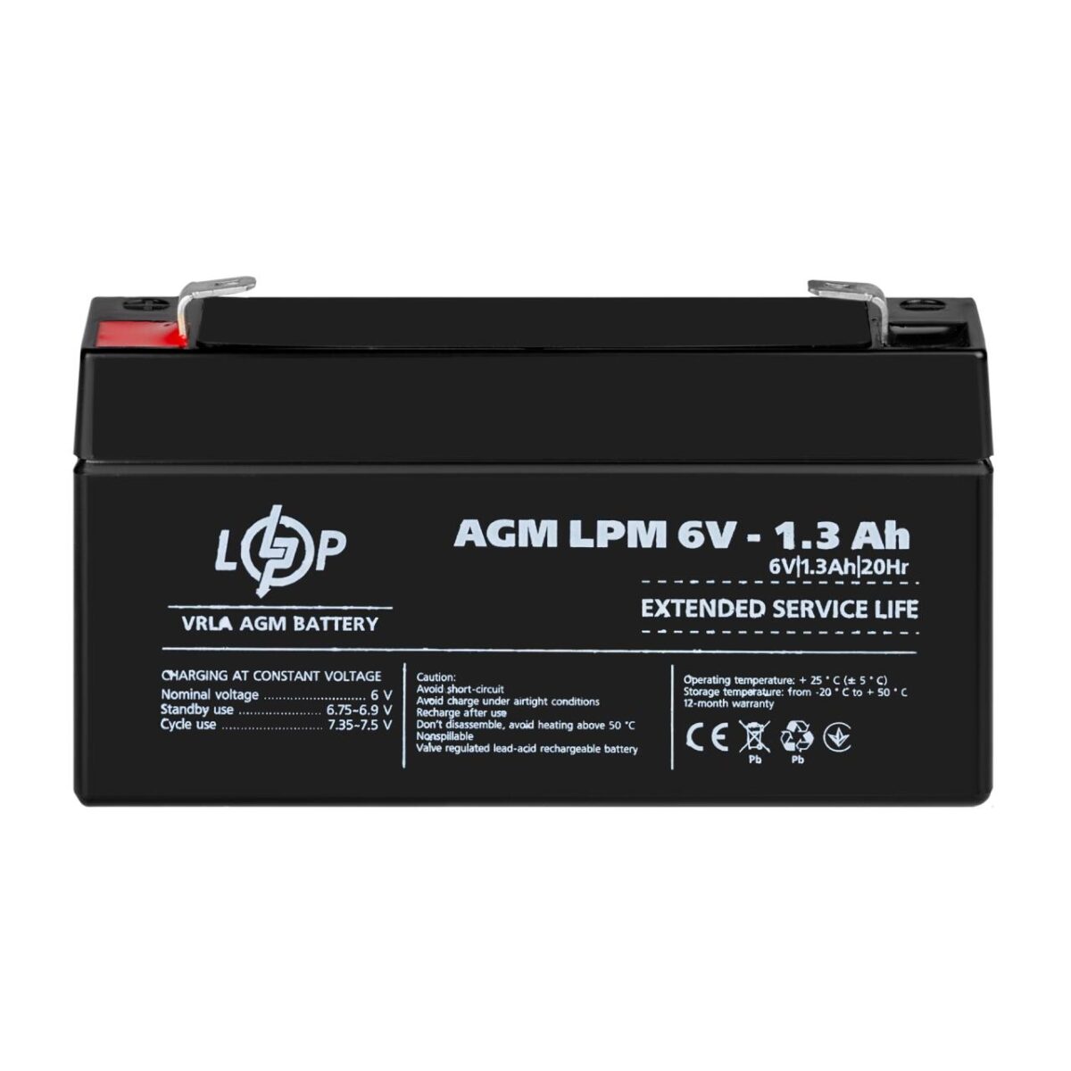 Акумулятор AGM LogicPower LPM 6V 1.3 Ah - Зображення 2