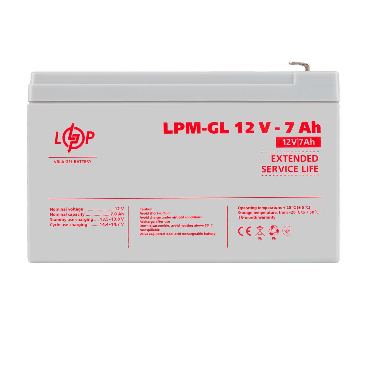 595f6e24af710ae183c461a9b7ba4 Акумулятор гелевий LogicPower LPM-GL 12V 7 Ah - Зображення 1