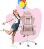 Геймерське комп'ютерне крісло Hell's Chair HC-1000 Kids Pink White велюр