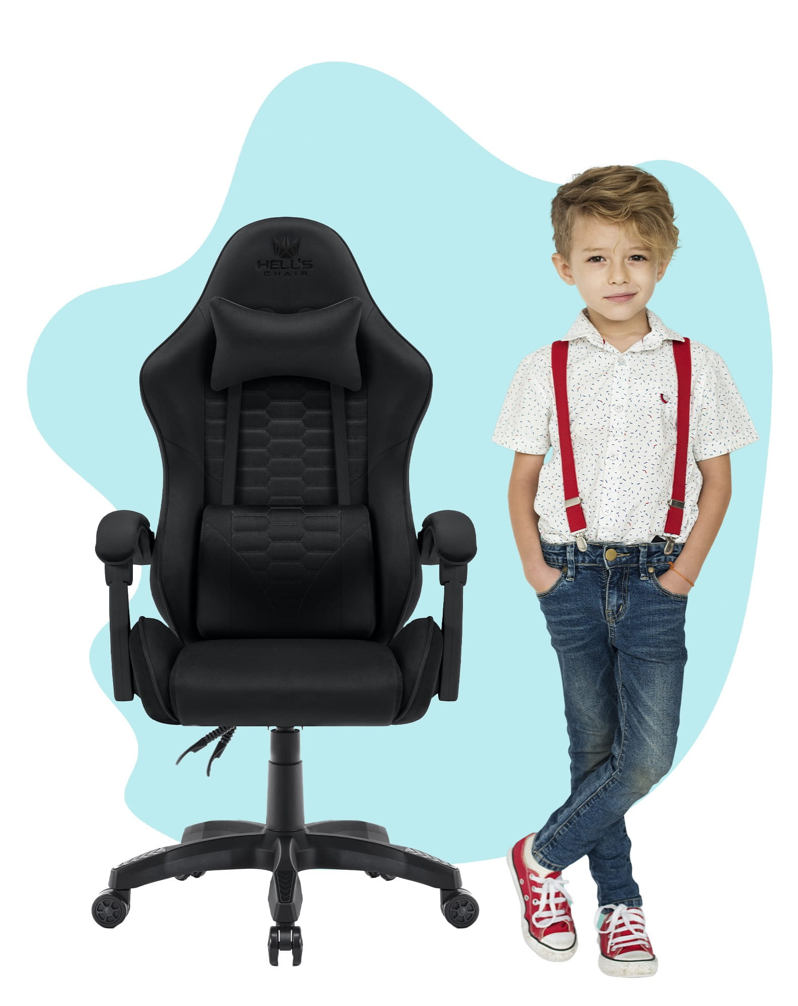1 Геймерське комп'ютерне крісло для дітей Hell's Chair HC-1000 Kids Black велюр - Зображення 1