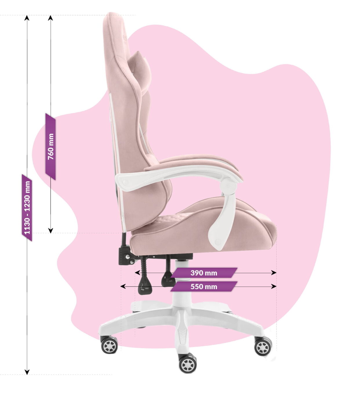 Геймерське комп'ютерне крісло Hell's Chair HC-1000 Kids Pink White велюр - Зображення 10