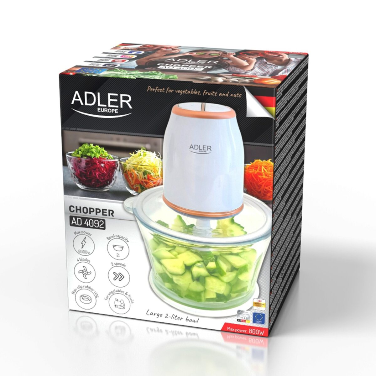 Подрібнювач зі скляною чашею Adler AD 4092 XXL 2L