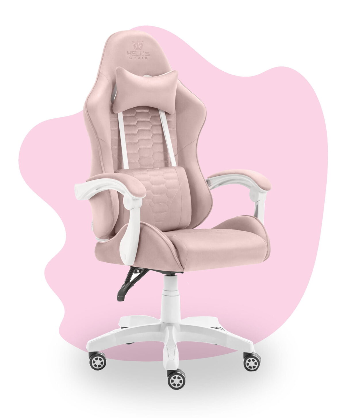 Геймерське комп'ютерне крісло Hell's Chair HC-1000 Kids Pink White велюр - Зображення 3