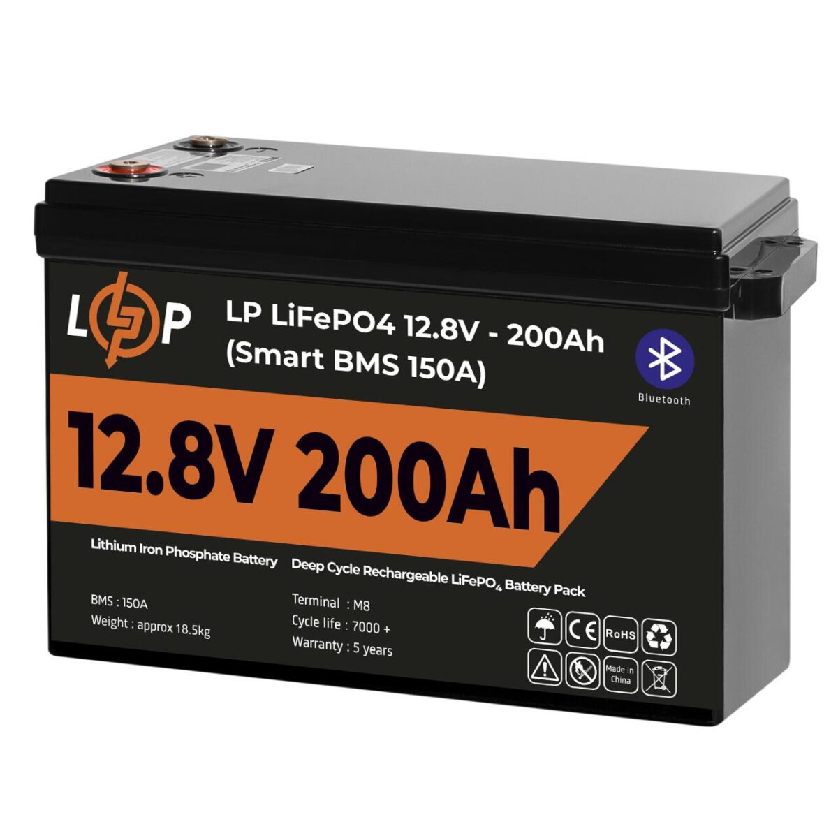 Акумулятор LogicPower LP LiFePO4 12V 12.8V 200Ah 2560Wh Smart BMS 150А з BT пластик - Зображення 3
