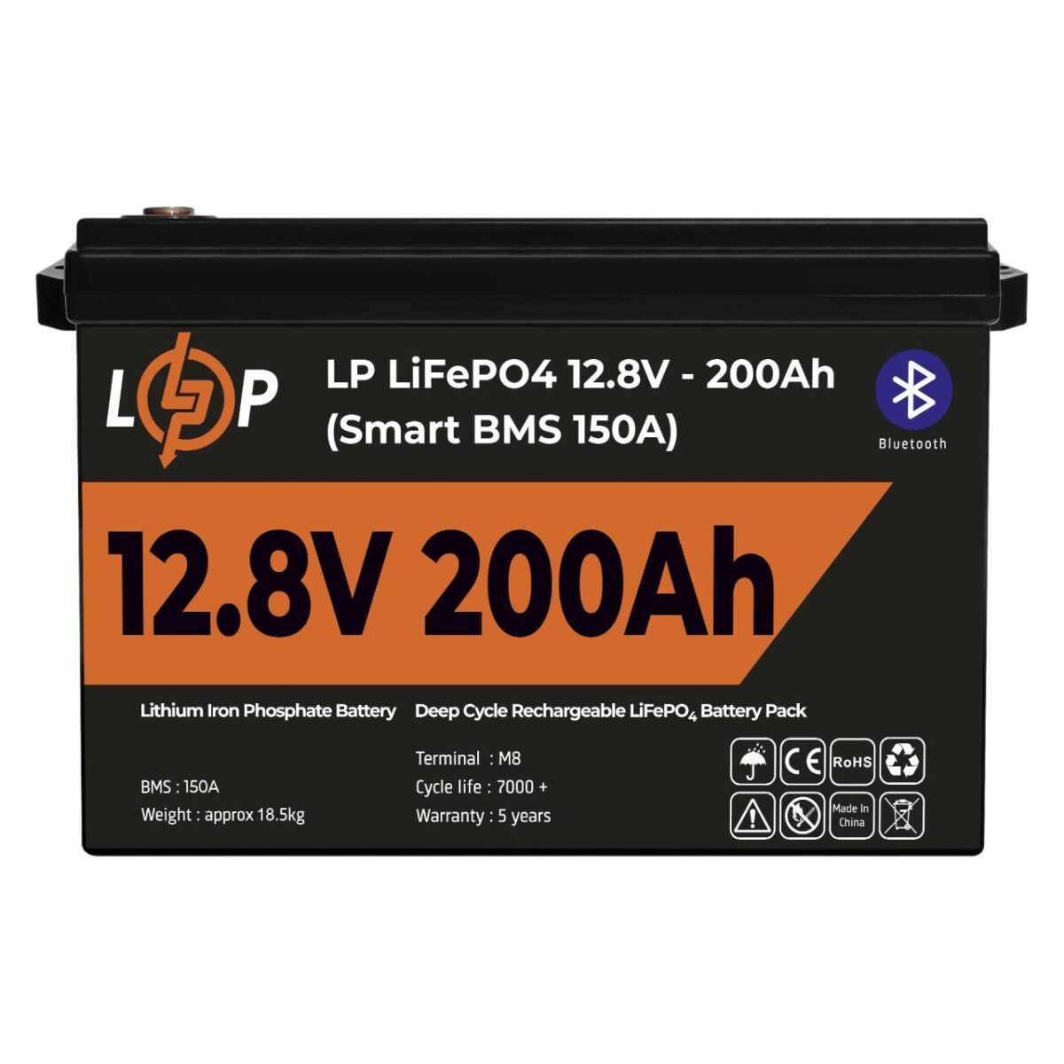 Акумулятор LogicPower LP LiFePO4 12V 12.8V 200Ah 2560Wh Smart BMS 150А з BT пластик - Зображення 2