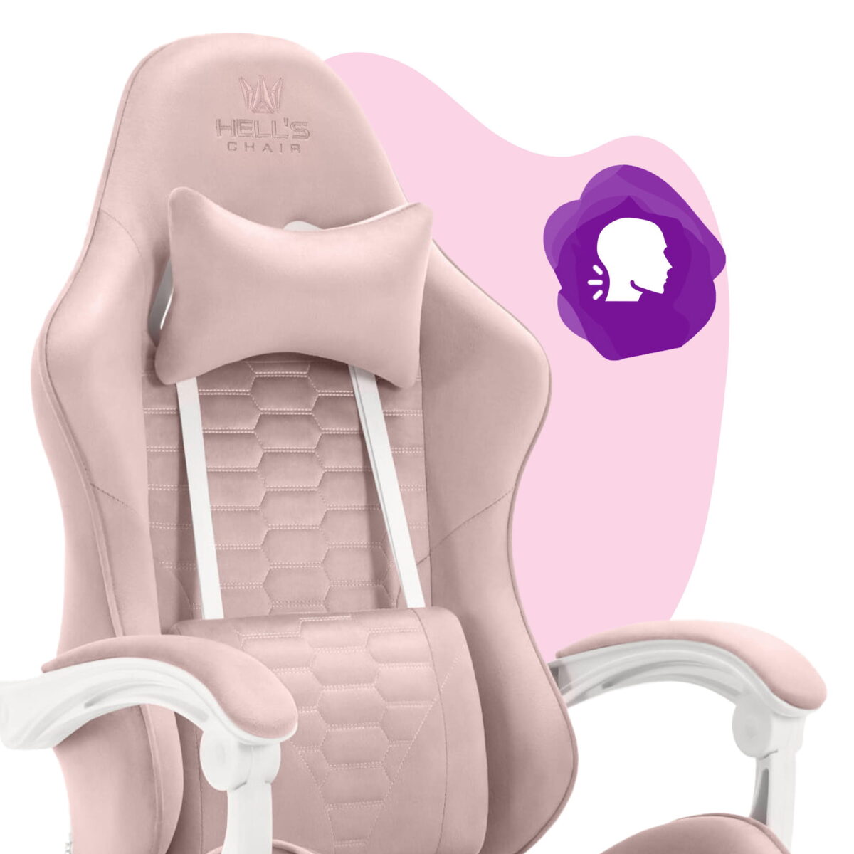 Геймерське комп'ютерне крісло Hell's Chair HC-1000 Kids Pink White велюр - Зображення 7