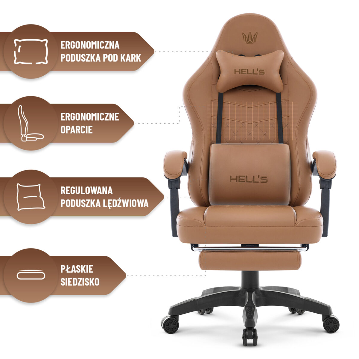 Геймерське комп'ютерне крісло Hell's Chair HC-1015 Light Brown, екошкіра - Зображення 7