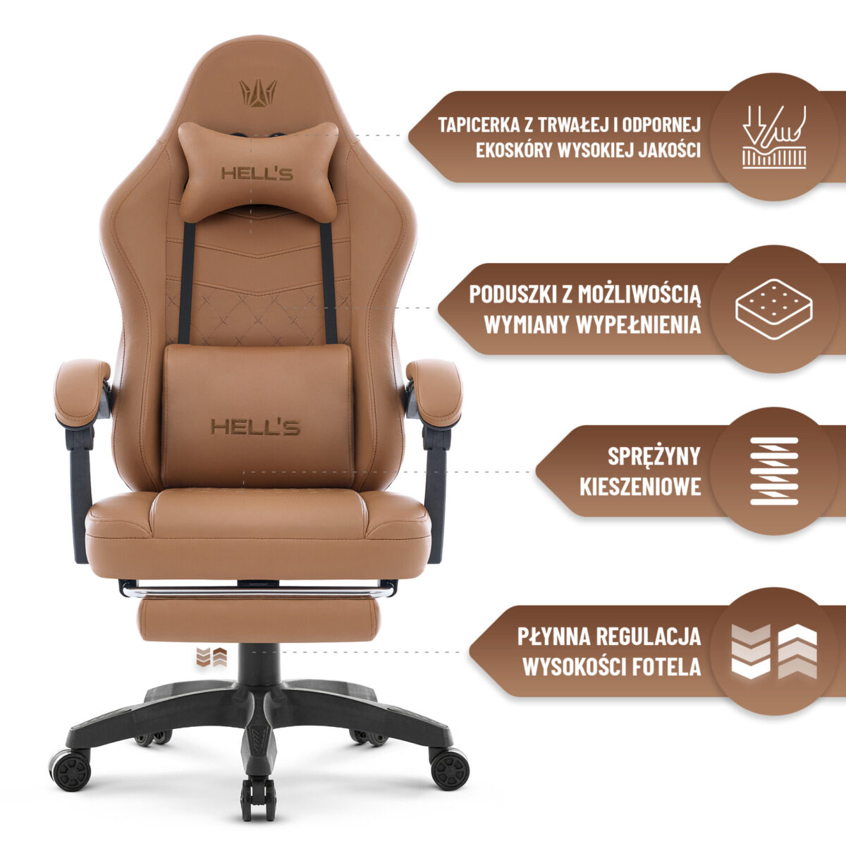 Геймерське комп'ютерне крісло Hell's Chair HC-1015 Light Brown, екошкіра - Зображення 8