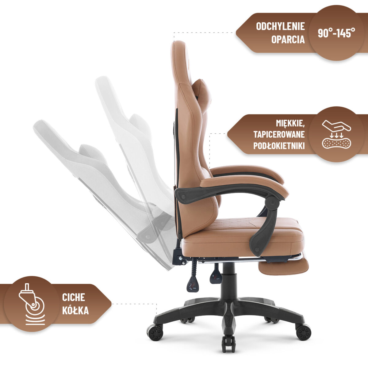 Геймерське комп'ютерне крісло Hell's Chair HC-1015 Light Brown, екошкіра - Зображення 9