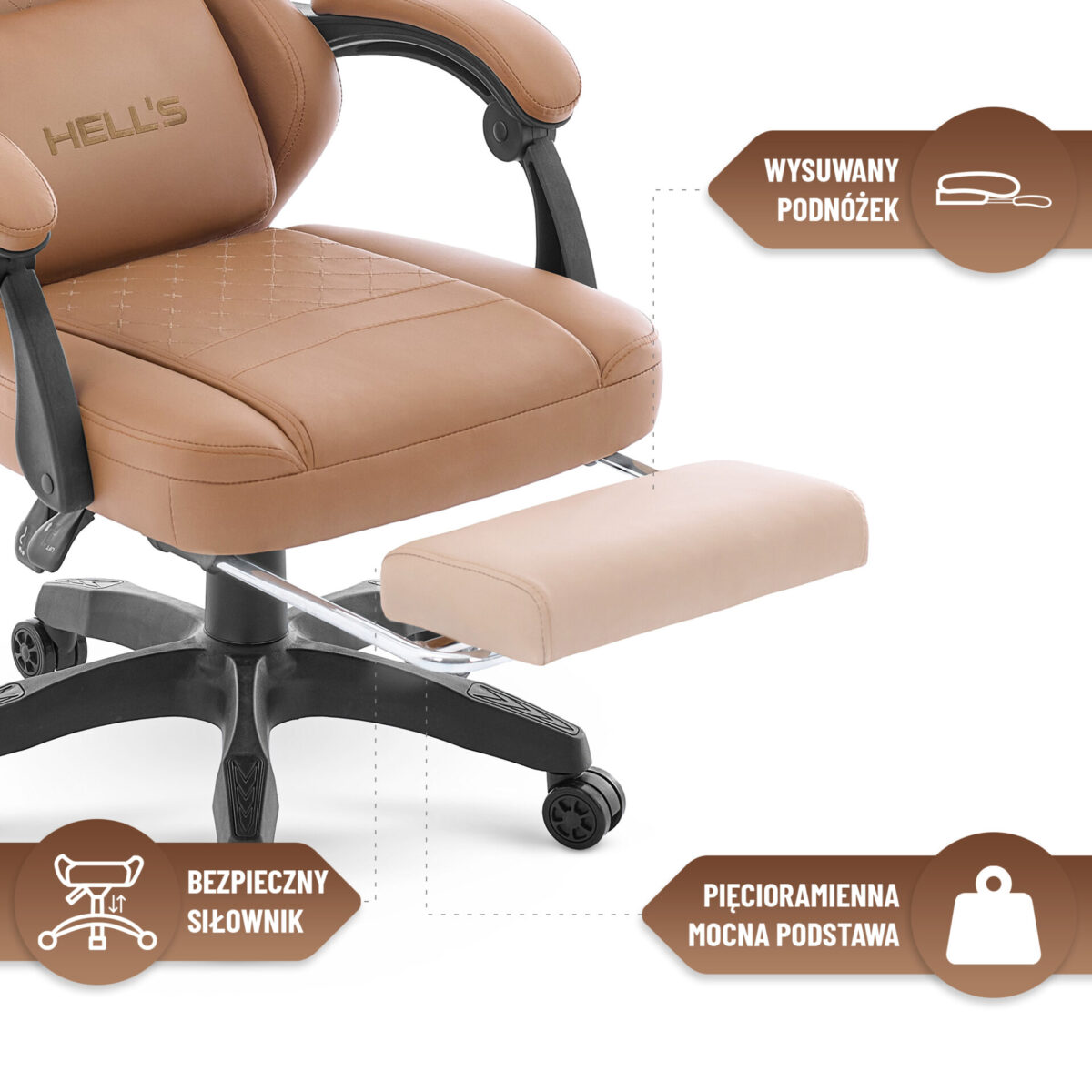 Геймерське комп'ютерне крісло Hell's Chair HC-1015 Light Brown, екошкіра - Зображення 10