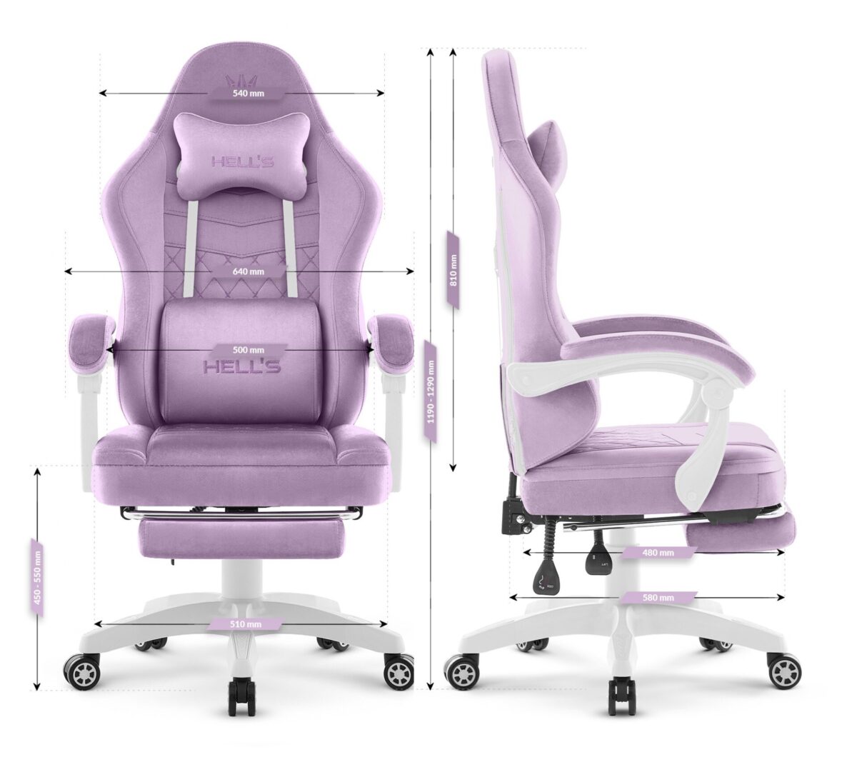 Геймерське комп'ютерне крісло Hell's Chair HC-1015 Purple, фіолетовий велюр - Зображення 10