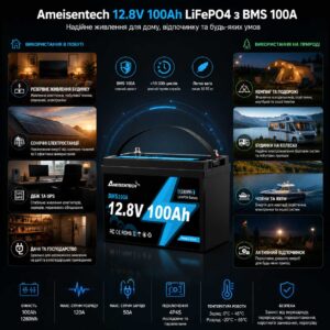 Інфографіка Акумулятор LiFePO4 Ameisentech 12.8V 100Ah з BMS 100A