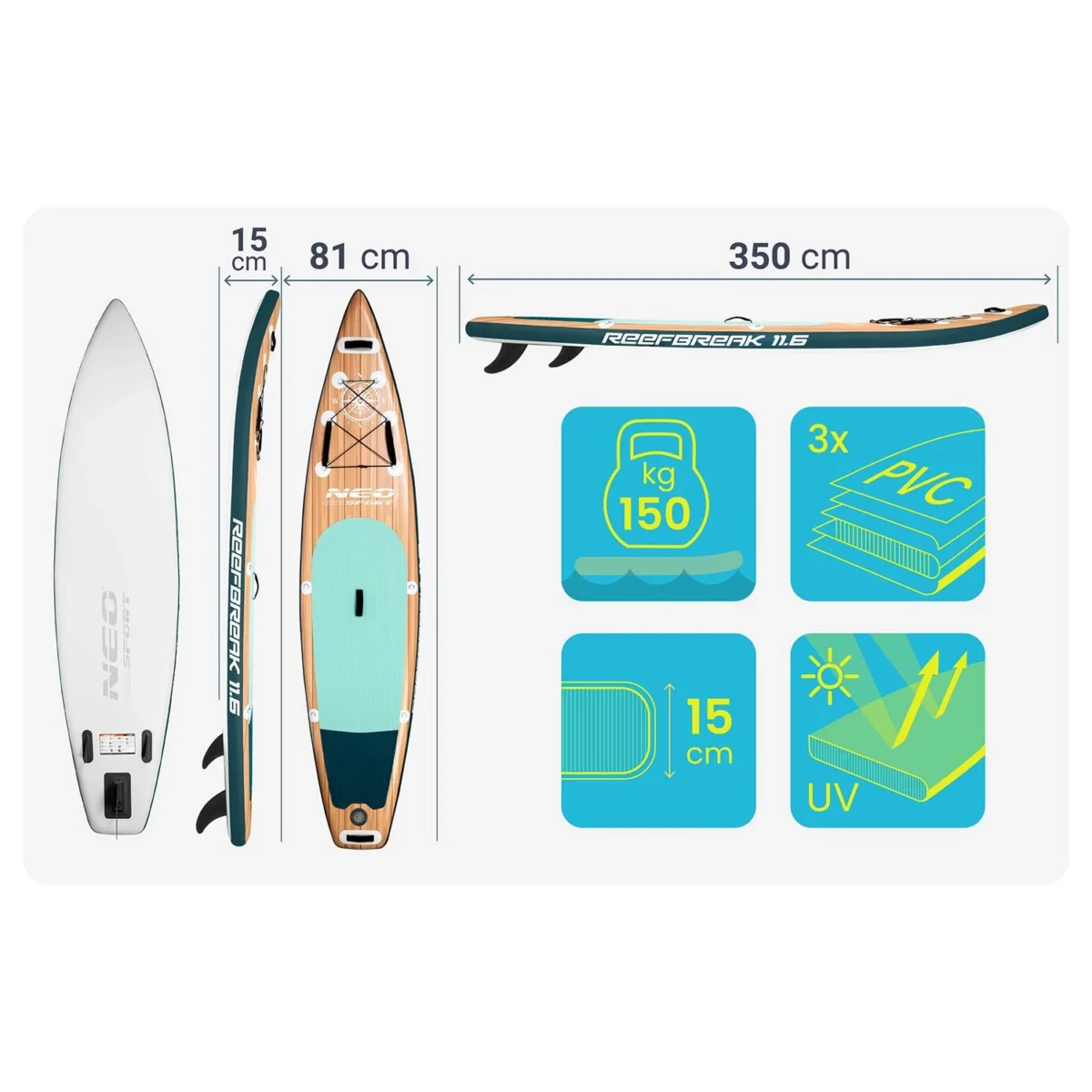 SUP-дошка Reefbreak 350×81×15 см Neo-Sport 170314 - Зображення 3