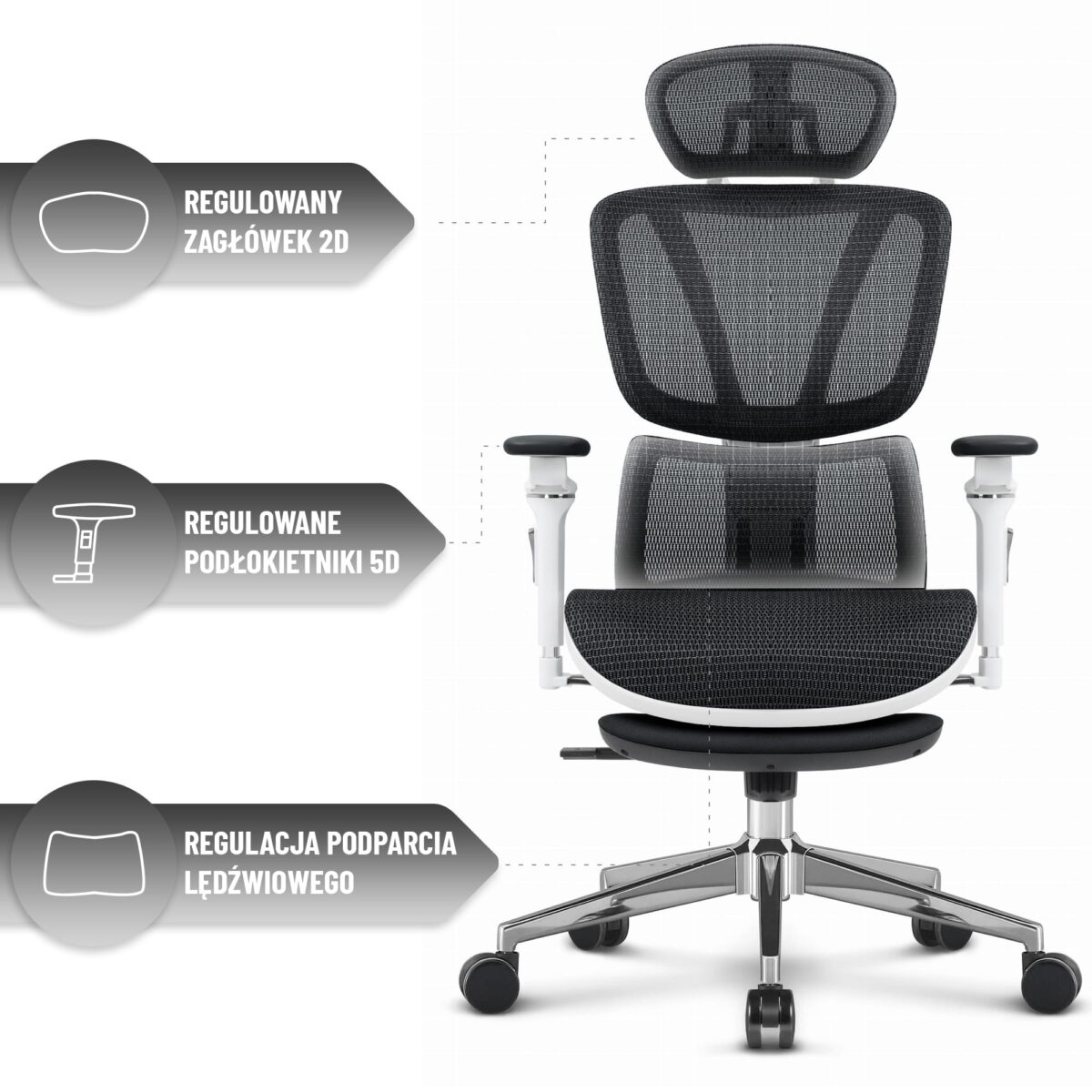 Ергономічне офісне комп'ютерне крісло Hell's Chair HC-1044 Black White, сітка MESH Premium