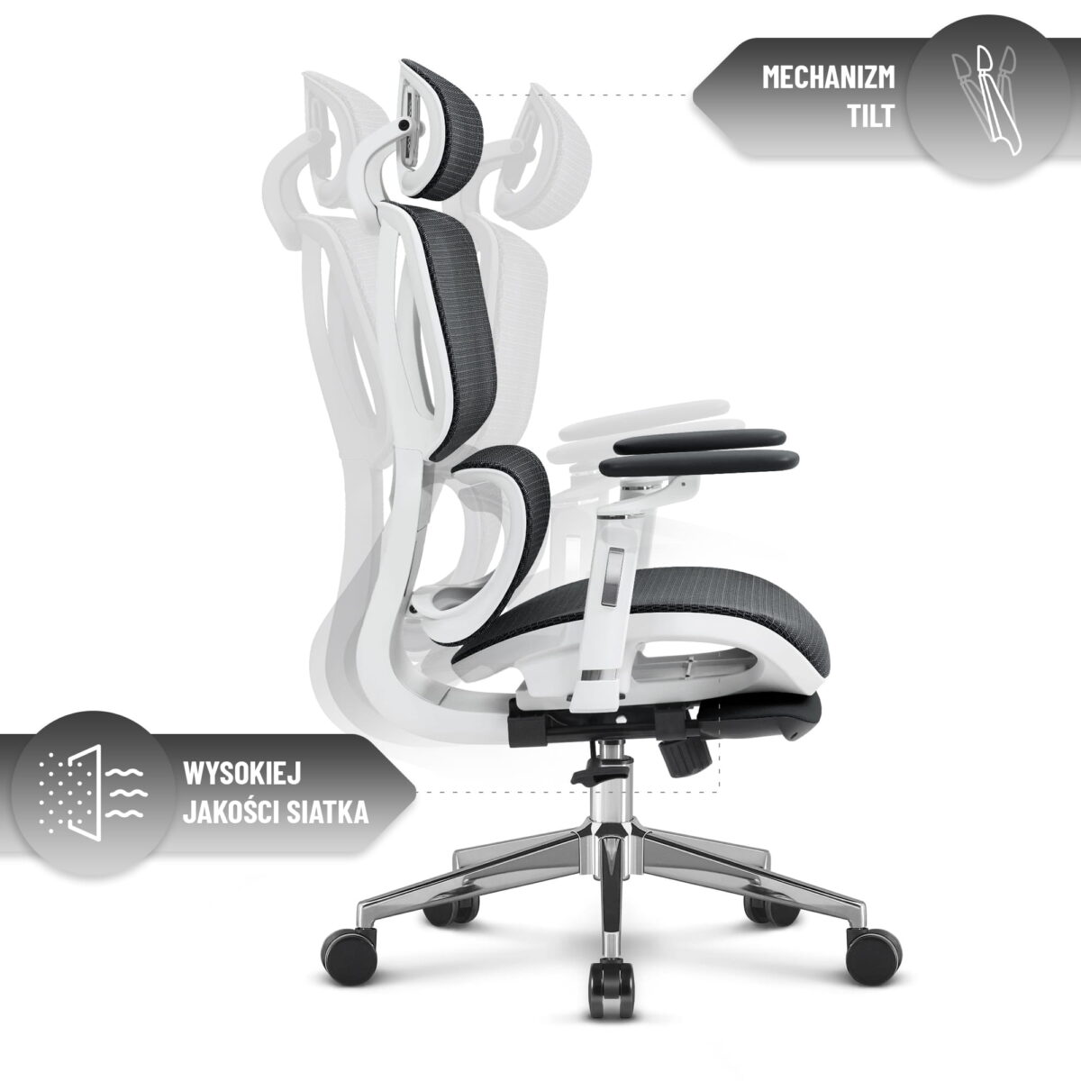 Ергономічне офісне комп'ютерне крісло Hell's Chair HC-1044 Black White, сітка MESH Premium