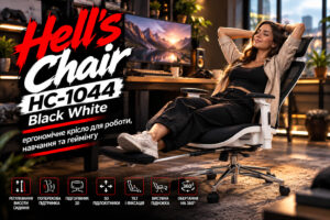 Hell’s Chair HC-1044 Black White — ергономічне крісло для роботи, навчання та геймінгу