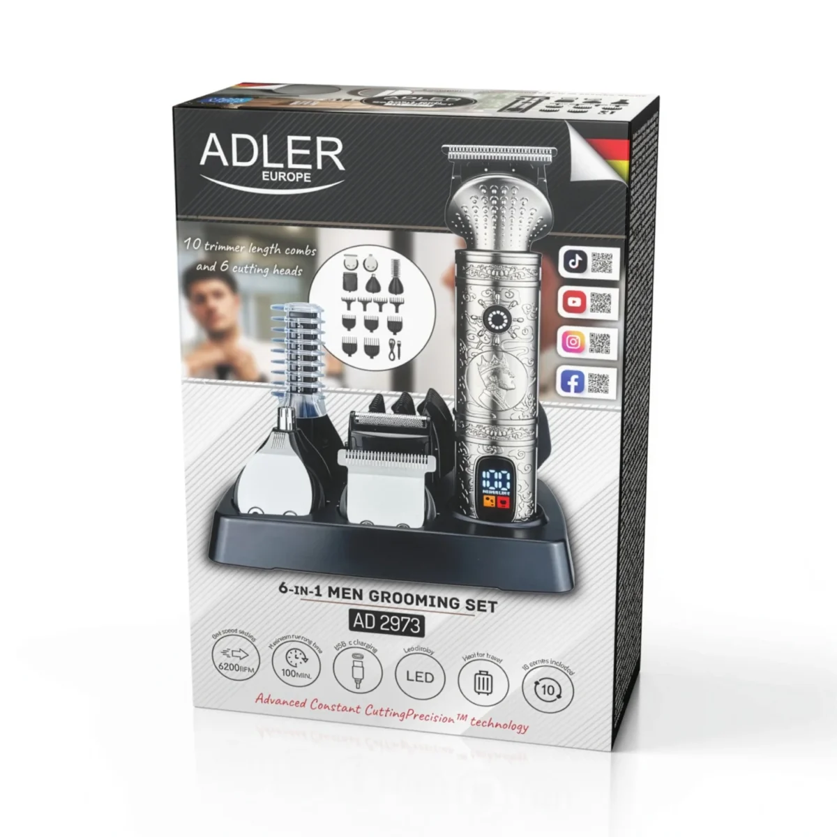 Тример Adler AD 2973 6в1 для бороди і вусів та тіла - Зображення 16