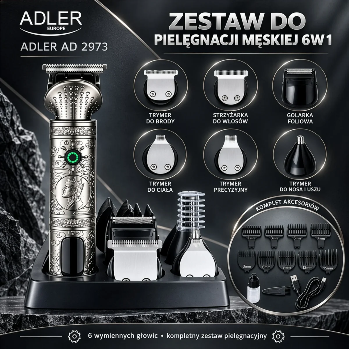 Тример Adler AD 2973 6в1 для бороди і вусів та тіла - Зображення 23