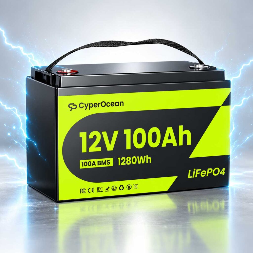 Акумулятор LiFePO4 акумуляторна батарея CyperOcean 12.8V 100Ah з BMS 100A