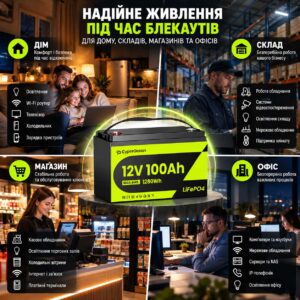 Акумулятор LiFePO4 акумуляторна батарея CyperOcean 12.8V 100Ah з BMS 100A інфографіка