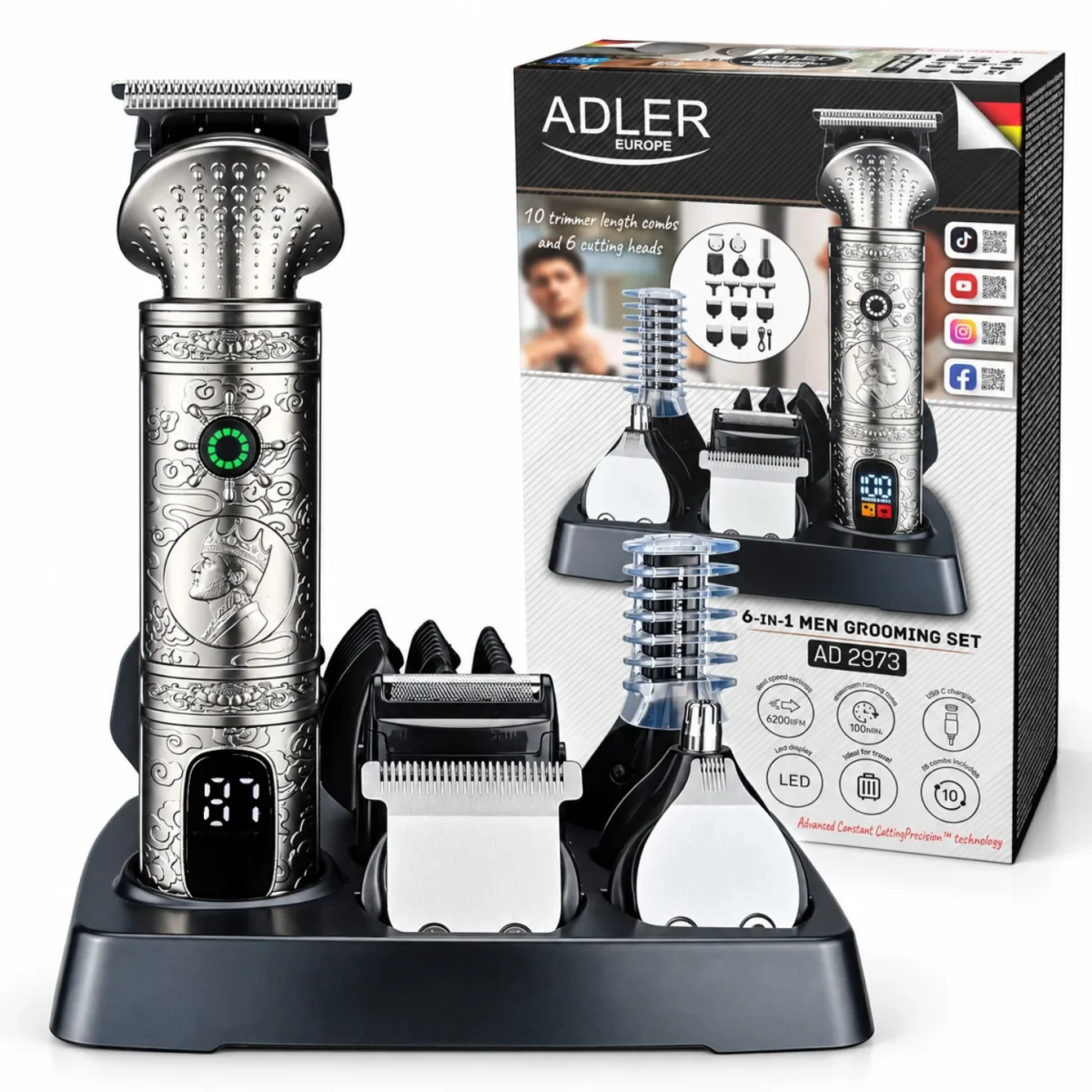 Тример Adler AD 2973 6в1 для бороди і вусів та тіла - Зображення 18