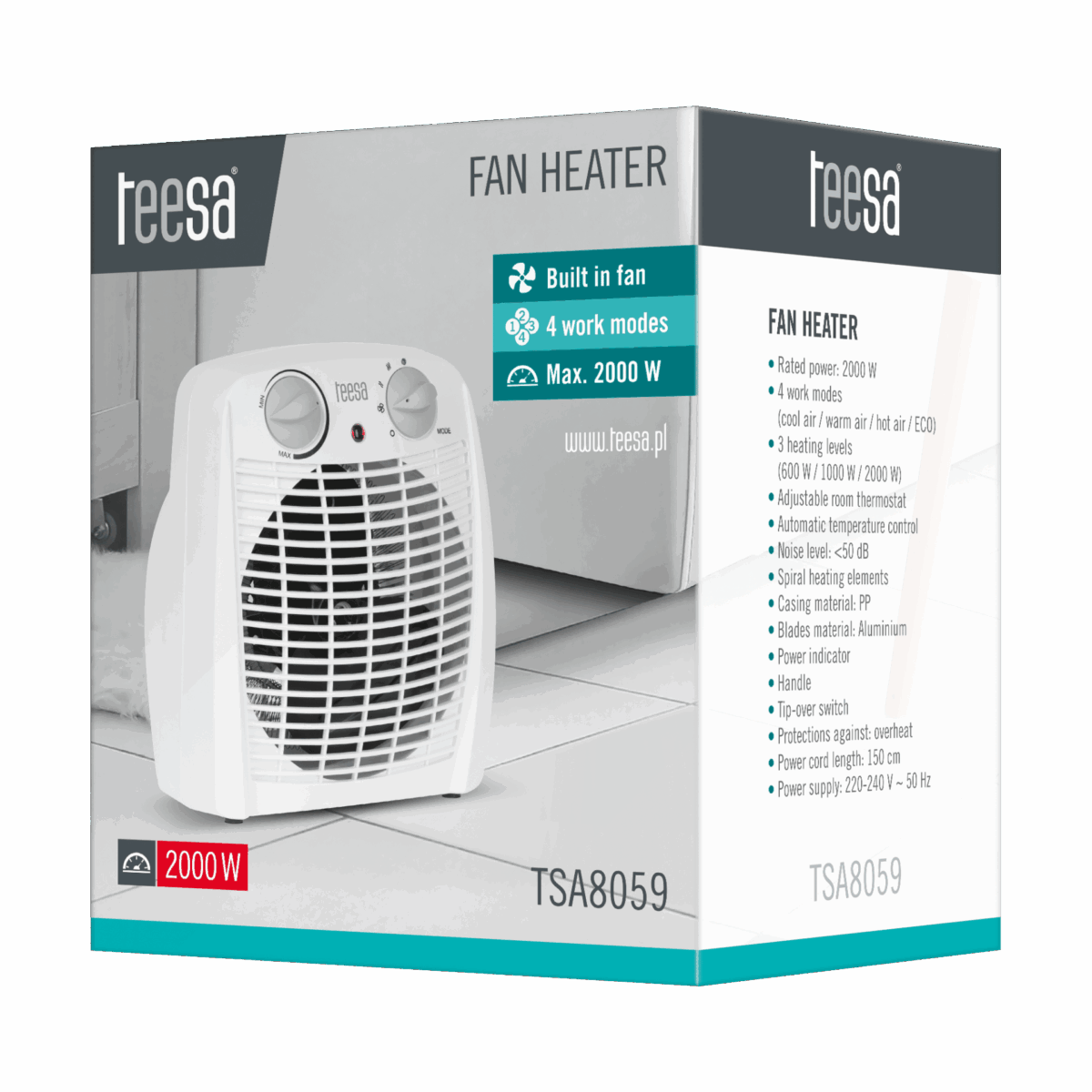 Електричний тепловентилятор Teesa TSA8059 2000 Вт - Зображення 5